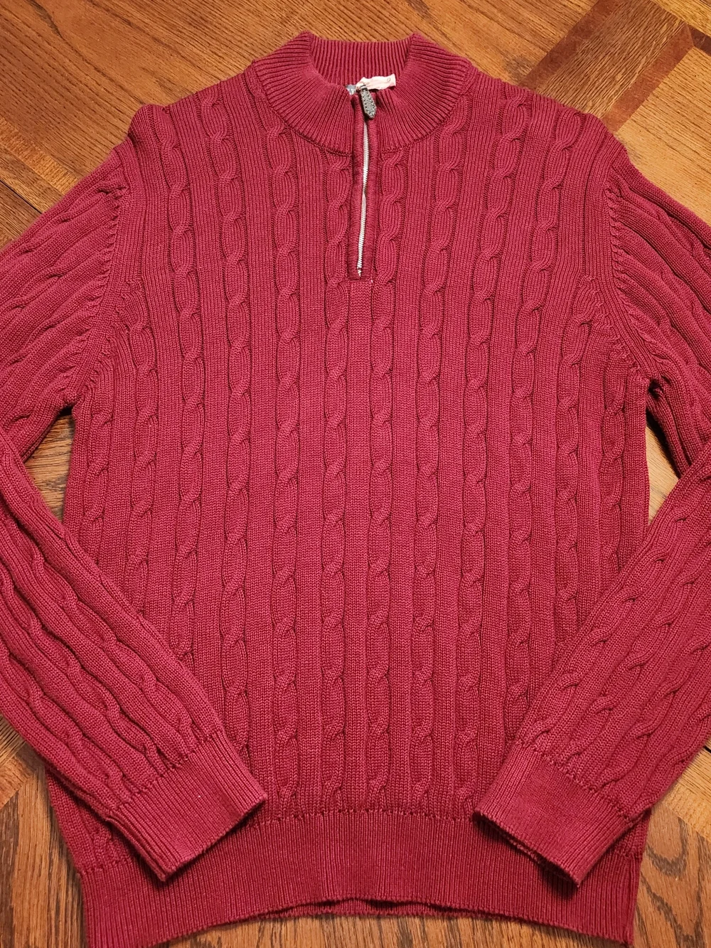 Lyle & Scott Men's Size L Red Burgundy Cable-Knit Half Zip Pullover Sweater Luxe